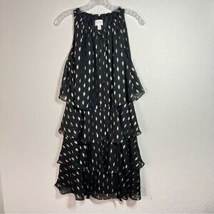 Laundry by Shelli Segal Black Gold Sleeveless Tiered Foiled Chiffon Dress Size 6